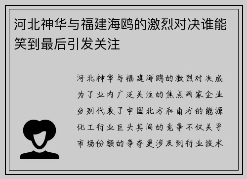 河北神华与福建海鸥的激烈对决谁能笑到最后引发关注